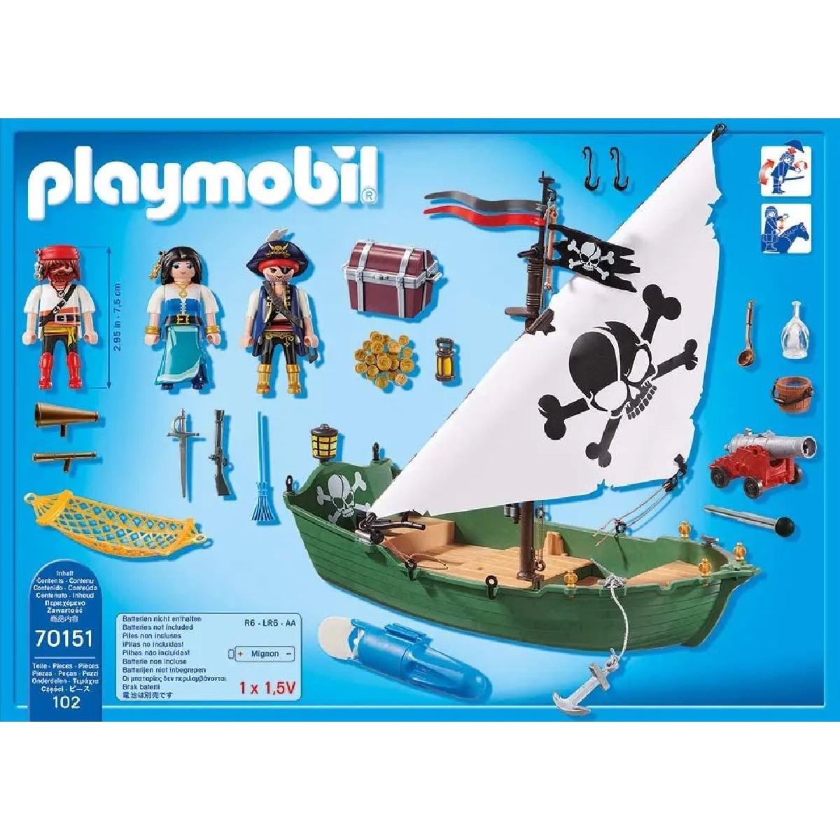 Playmobil Pirates Πειρατικό Πλοιάριο με Υποβρύχιο Μοτέρ (70151)