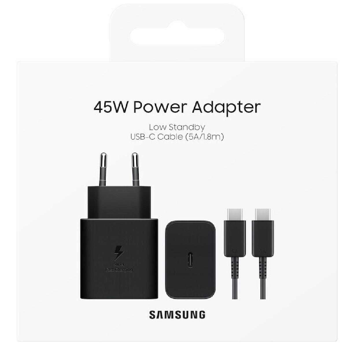 Samsung EP-T4511 fast Charger USB-C 45 watt Power Adapter + USB-C Cable 1.8m black