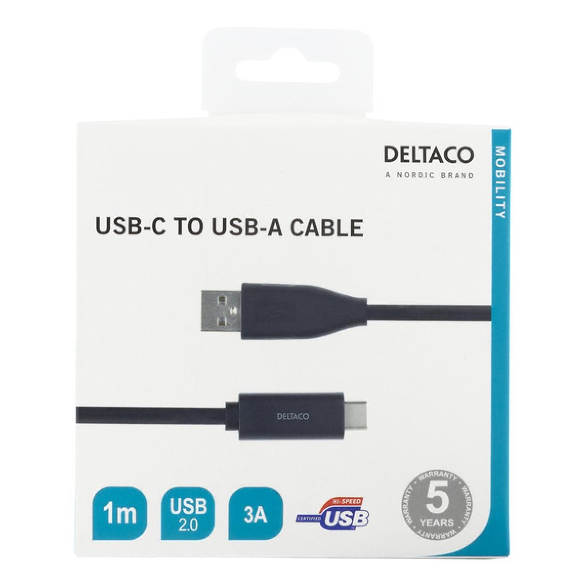 Deltaco USBC-1004M USB-C to usb-Α cable 1m 3A black