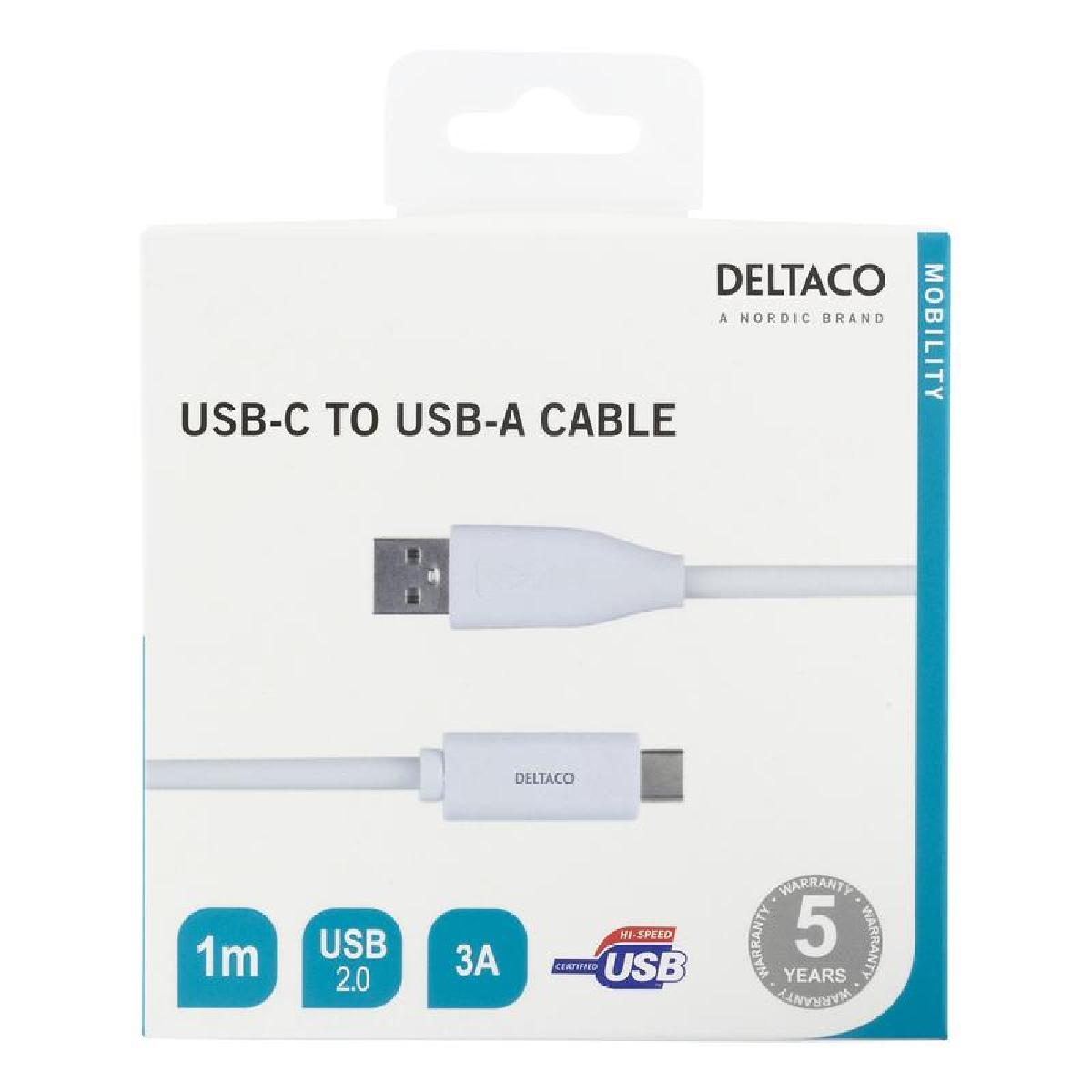 Deltaco USBC-1009M USB-C to usb-Α cable 1m 3A white