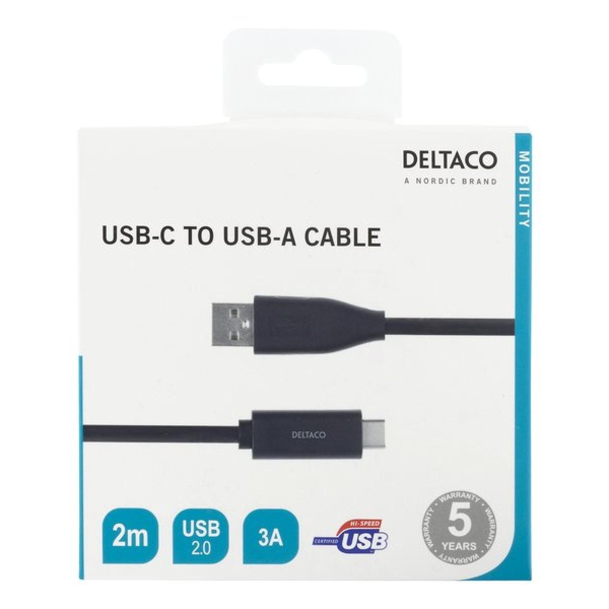 Deltaco USBC-1006M USB-C to usb-Α cable 2m 3A black