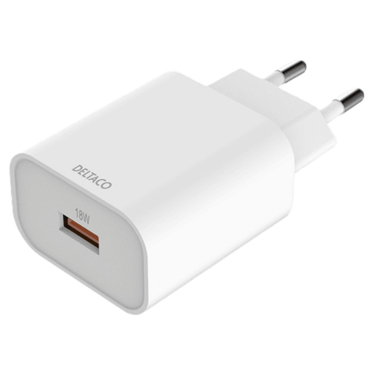 Deltaco USB-AC182 USB wall charger, 1x USB-A, fast charging 18 watt white