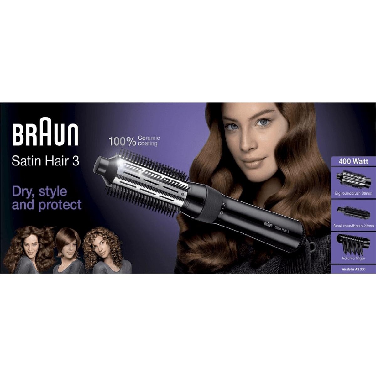 Braun AS330 Satin Hair 3 Ηλεκτρική Βούρτσα Μαλλιών Κεραμική  400 watt black