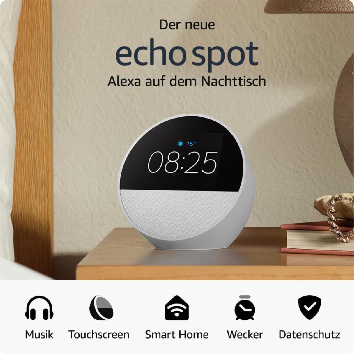 Amazon Echo Spot (2024) Smart alarm clock  with Alexa, white  (B0C2RSK776)