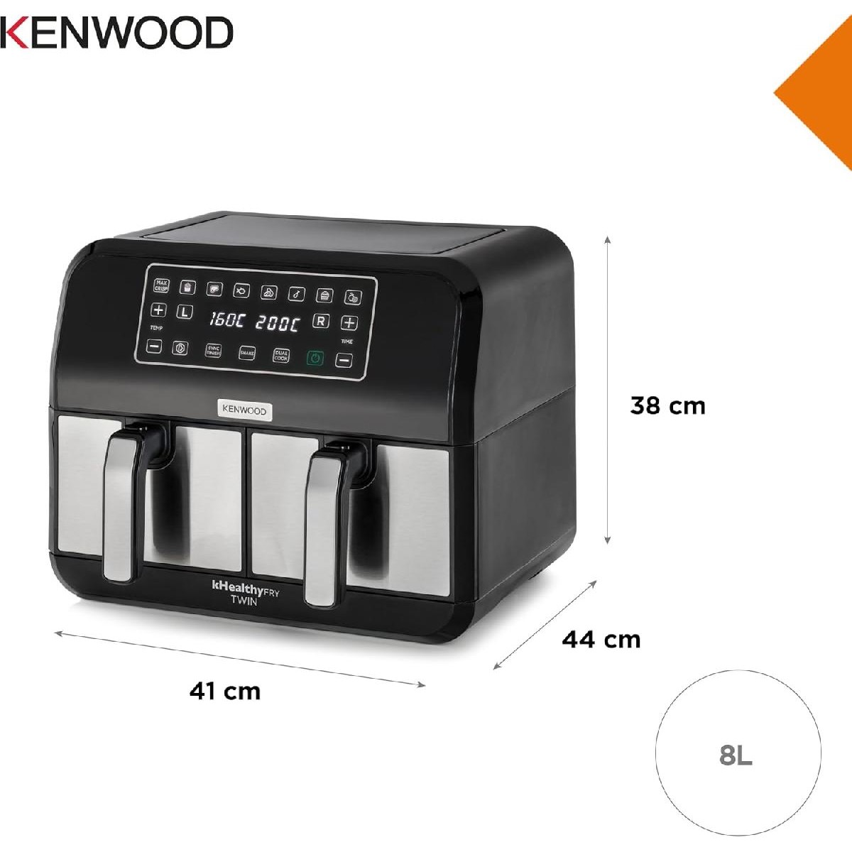 Kenwood kHealthy Twin HFM20.000MB, Double Air Fryer 8lt black silver