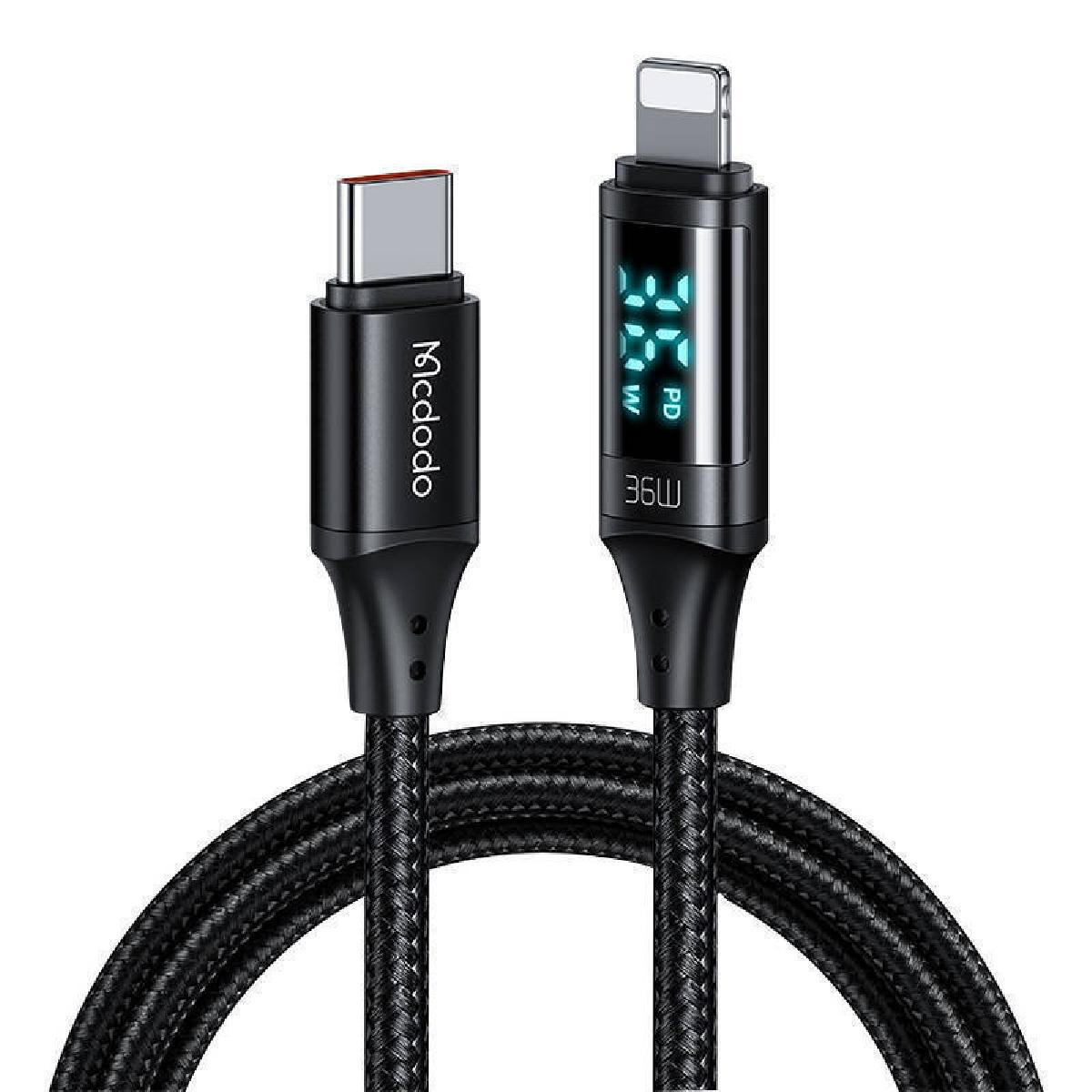 Mcdodo CA-1030 Digital Dispaly 36W Type-C to Lightning  Data Cable 1.2m Black